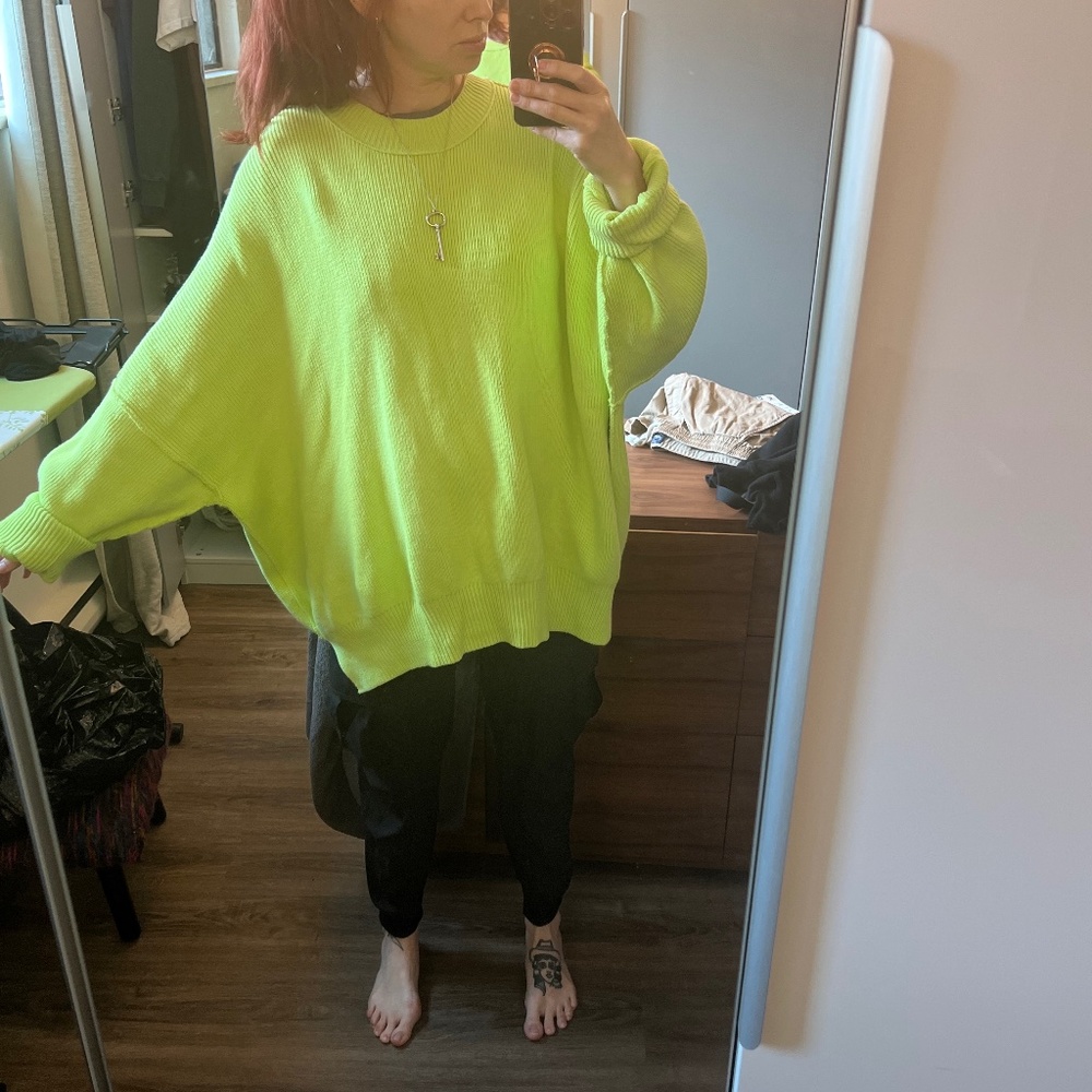 Free People Neon Green Crew Neck Sweater